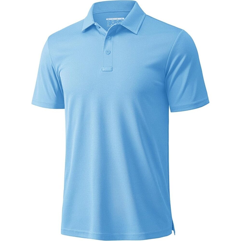 Men's Sky Blue Short Sleeve Quick Dry Collared Moisture Wicking Polo Shirts